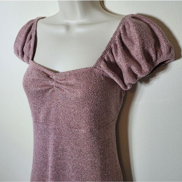 Luna Chix Dusty Pink Sparkly Sweetheart Puff Sleeve Keyhole Back Mini Dress - Picture 4 of 6